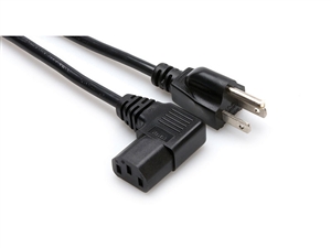 Hosa PWC-155R - Power Cord 3-Prong Male to Right Angle IEC Female - 8 Ft.