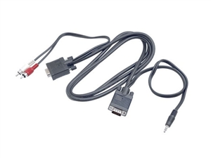 Hosa VGR-305 VGA and Audio Cable - 15pin VGA male with 3.5mm male to 15pin VGA male with 2 RCA males - 5 ft.