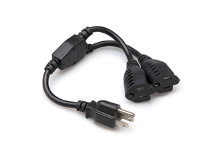 Hosa YAC-407 Grounded Y-Power Cable. 18 AWG. 3-Prong Male to Two 3-Prong Females. 1.5 ft.