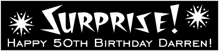 Retro Surprise Birthday Banner with Retro Starbursts