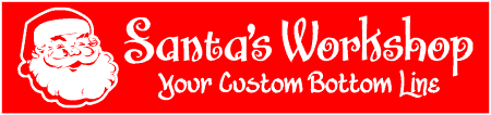 2-Line Santa's Workshop Banner with Santa Claus