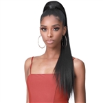 Glamourtress, wigs, weaves, braids, half wigs, full cap, hair, lace front, hair extension, nicki minaj style, Brazilian hair, crochet, hairdo, wig tape, remy hair, Lace Front Wigs, Bobbi Boss Human Hair Blend Tress Up Ponytail - MOD010 YAKY STRAIGHT 28