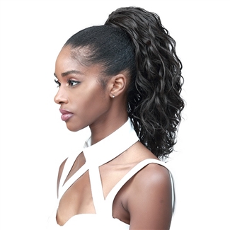 Glamourtress, wigs, weaves, braids, half wigs, full cap, hair, lace front, hair extension, nicki minaj style, Brazilian hair, crochet, hairdo, wig tape, remy hair, Lace Front Wigs, Bobbi Boss Human Hair Blend Tress Up Ponytail - MOD018 OCEAN WAVE 14