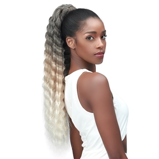 Glamourtress, wigs, weaves, braids, half wigs, full cap, hair, lace front, hair extension, nicki minaj style, Brazilian hair, crochet, hairdo, wig tape, remy hair, Lace Front Wigs, Bobbi Boss Human Hair Blend Tress Up Ponytail - MOD029 CRIMP CURL 26