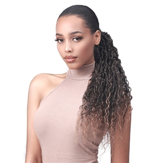 Glamourtress, wigs, weaves, braids, half wigs, full cap, hair, lace front, hair extension, nicki minaj style, Brazilian hair, crochet, hairdo, wig tape, remy hair, Bobbi Boss Human Hair Blend Tress Up Ponytail - NU LOCS FRENCH DEEP BOHO 20