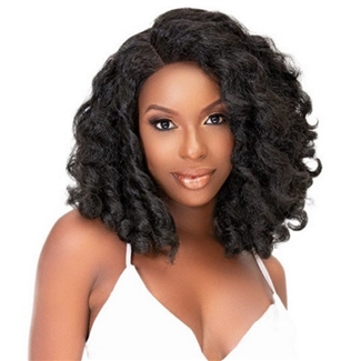 Glamourtress, wigs, weaves, braids, half wigs, full cap, hair, lace front, hair extension, nicki minaj style, Brazilian hair, crochet, hairdo, wig tape, remy hair, Janet Collection Human Hair Blend Natural Me Deep Part Swiss Lace Front Wig - AMANI