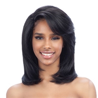 Glamourtress, wigs, weaves, braids, half wigs, full cap, hair, lace front, hair extension, nicki minaj style, Brazilian hair, crochet, hairdo, wig tape, remy hair, Lace Front Wigs, Remy Hair, Model Model Synthetic Extreme Side L Part Wig - Rex