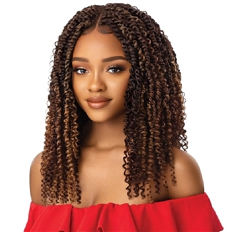 Glamourtress, wigs, weaves, braids, half wigs, full cap, hair, lace front, hair extension, nicki minaj style, Brazilian hair, crochet, hairdo, wig tape, remy hair, Outre Synthetic Twisted Up 4X4 Braid Lace Wig - KINKY BOHO PASSION WATER WAVE 18