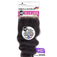 Glamourtress, wigs, weaves, braids, half wigs, full cap, hair, lace front, hair extension, nicki minaj style, Brazilian hair, crochet, hairdo, wig tape, remy hair, Shake N Go IBIZA 100% Virgin Human Hair 4" x 4" HD Lace Closure - LOOSE DEEP 12