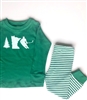 Pajama Set - Green with Striped Pants