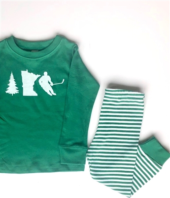 Pajama Set - Green with Striped Pants