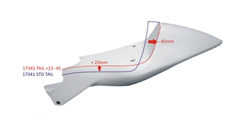 Tail Section - NSF250R - Fiberglass - 23mm higher, 45mm farther back - Top mount rear screws