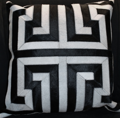 Black and White Greek Key Pattern Cow Hide Pillow 18x18 MH25500