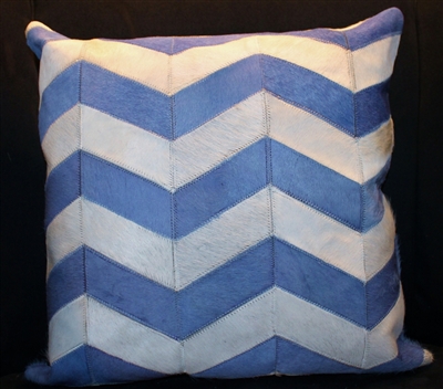 Blue/White Chevron Stripe Cow Hide Pillow 18"x18" MH27600