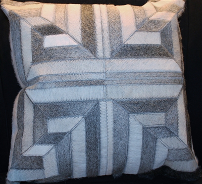Grey/White Greek Key Pattern Cow Hide Pillow 18"x18" MH27700