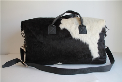 Black/White Cow Hide Weekend Duffel - Lg