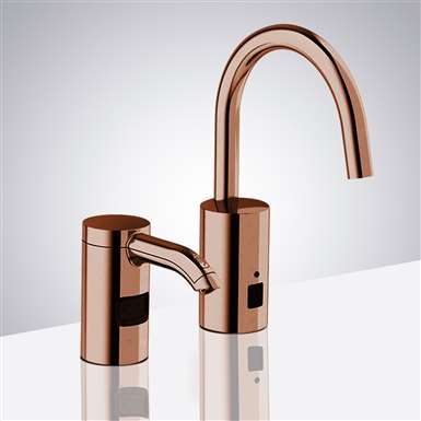 Fontana Rose Gold Automatic Commercial Sensor Kitchen Faucet And Matching Soap Dispenser