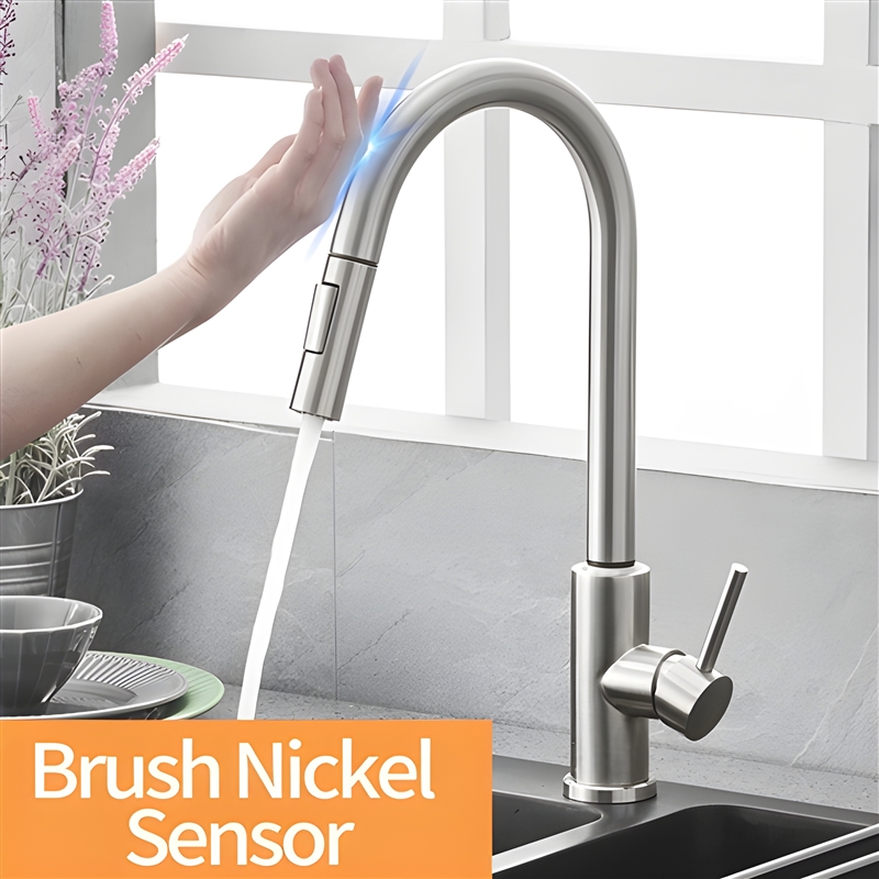 Fontana St. Gallen Brushed Nickel Stainless Steel Sensor Faucet with Pull Down Sprayer