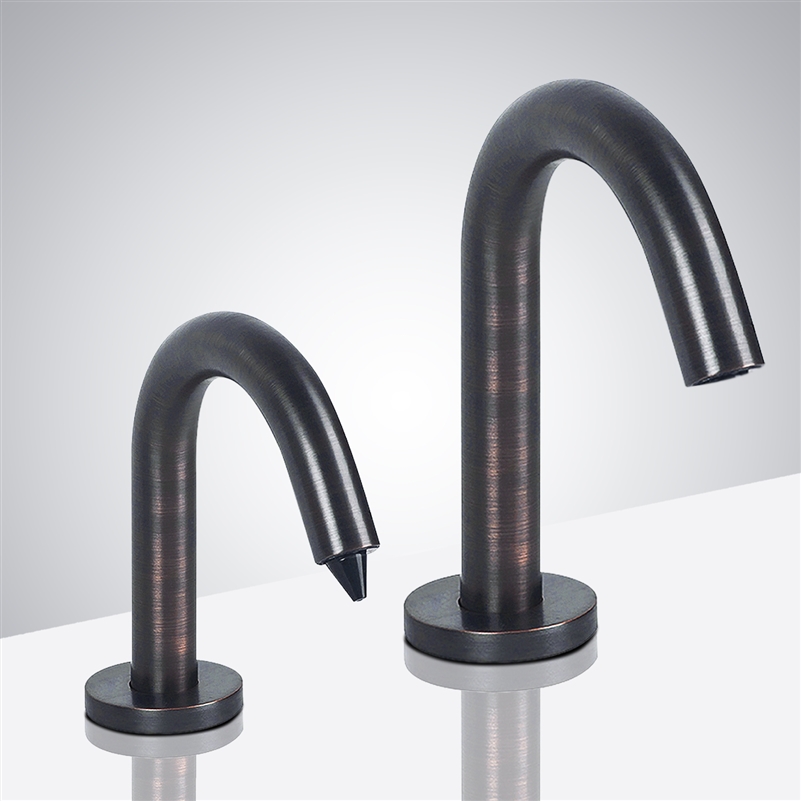 Fontana Rio Goose Neck Dark Oil Rubbed Bronze Finish Dual Automatic Commercial Sensor Faucet And Soap Dispenser