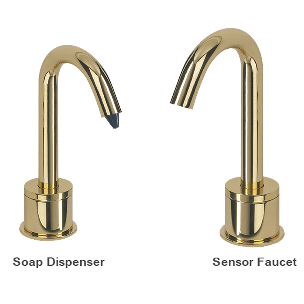DUPLICATE Fontana Verona Goose Neck Polished Gold Finish Freestanding Dual Automatic Commercial Sensor Faucet And Soap Dispenser