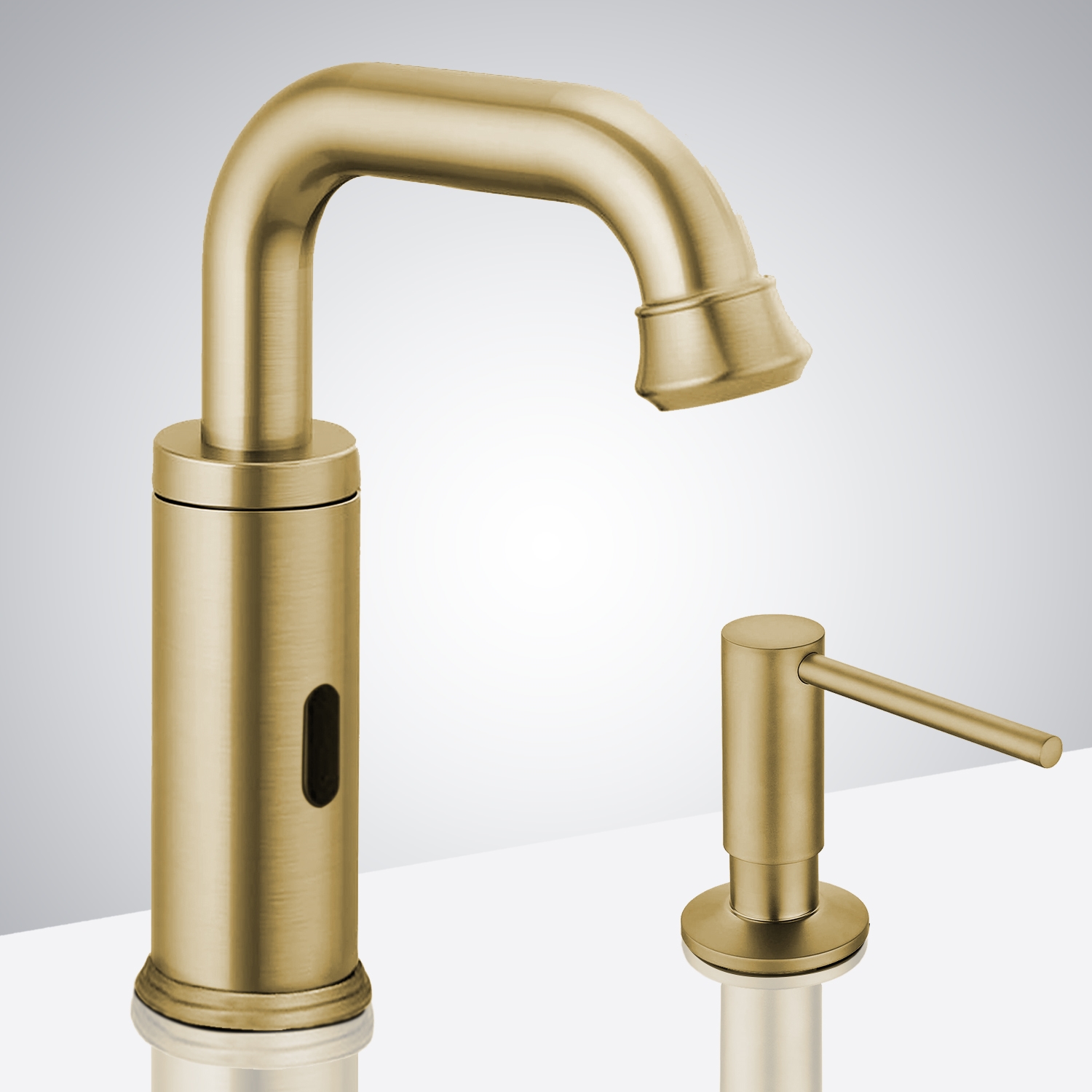 Brushed Gold Touchless Automatic Sensor Faucet & Manual Soap Dispenser