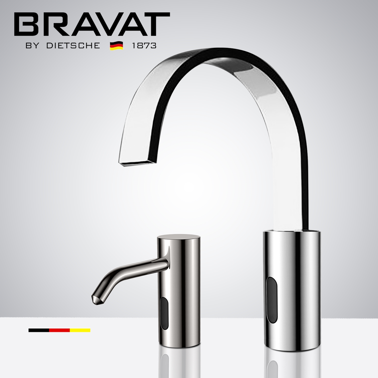 Fontana Bravat Freestanding Chrome Finish Automatic Commercial Sensor Faucet & Automatic Soap Dispenser