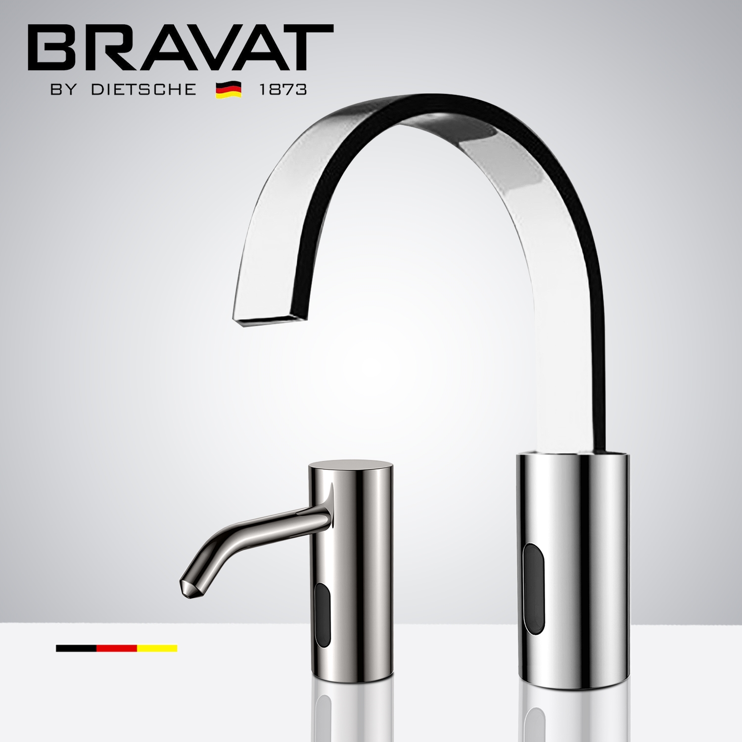 DUPLICATE Fontana Bravat in Chrome Finish Freestanding Automatic Commercial Sensor Faucet & Automatic Soap Dispenser