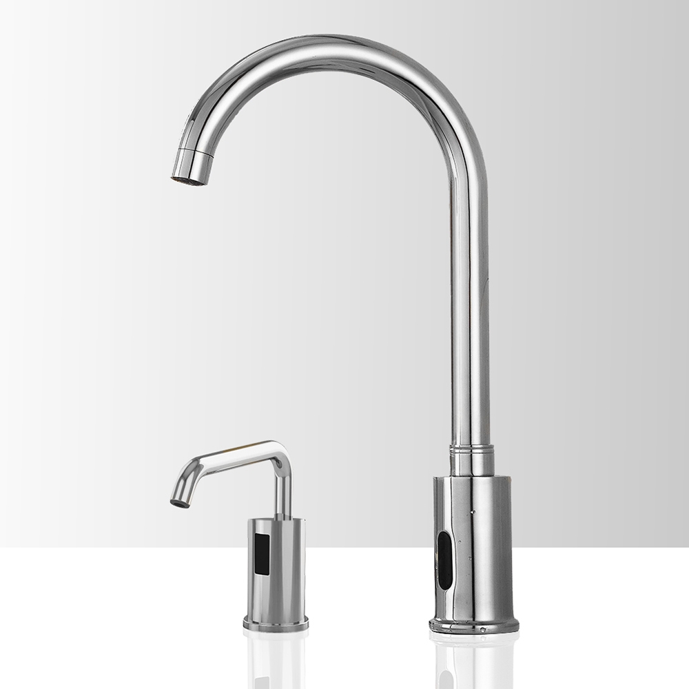 DUPLICATE Fontana Geneva Deck Mount Gooseneck Motion Sensor Faucet & Automatic Liquid Soap Dispenser for Restrooms