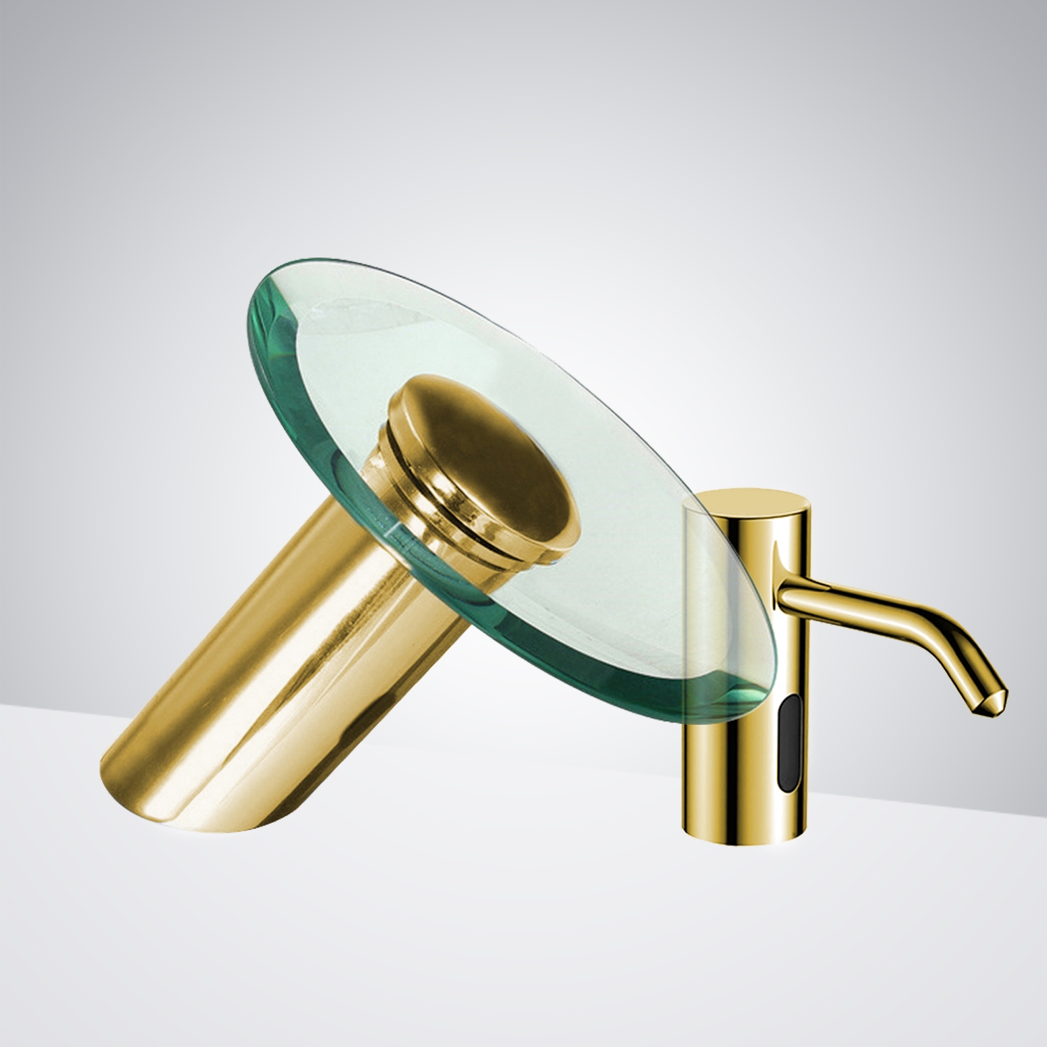 DUPLICATE Fontana Le Havre Polished Gold Waterfall Automatic Sensor Faucet & Automatic Deck Mount Liquid Soap Dispenser for Restrooms