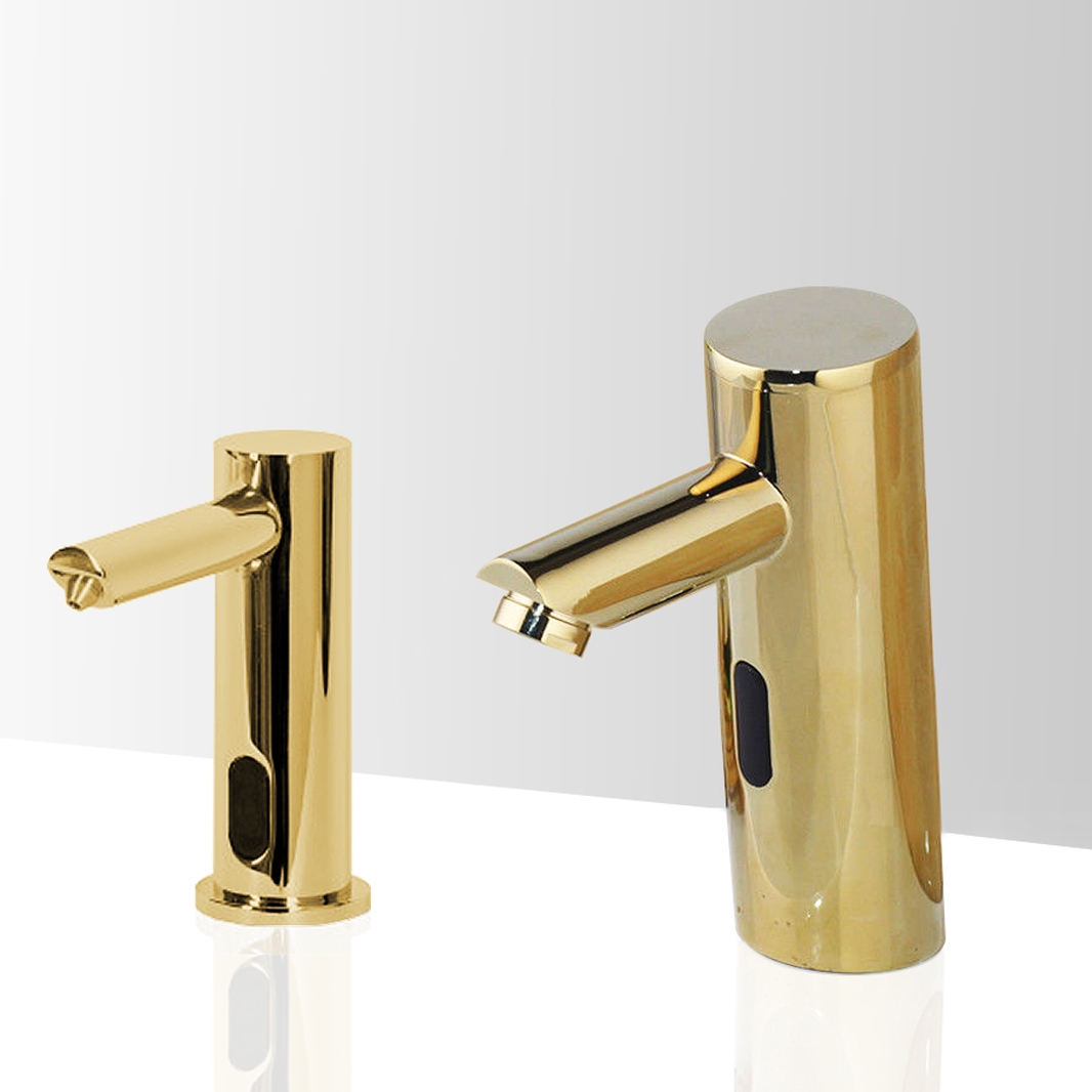 Fontana Marsala Gold Commercial Motion Sensor Faucet & Deck Mounted Automatic Liquid Soap Dispenser for Restrooms