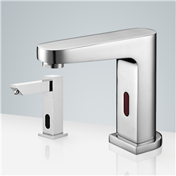 DUPLICATE Fontana Deauville Chrome Deck Mount Motion Sensor Faucet & Automatic Liquid Soap Dispenser for Restrooms
