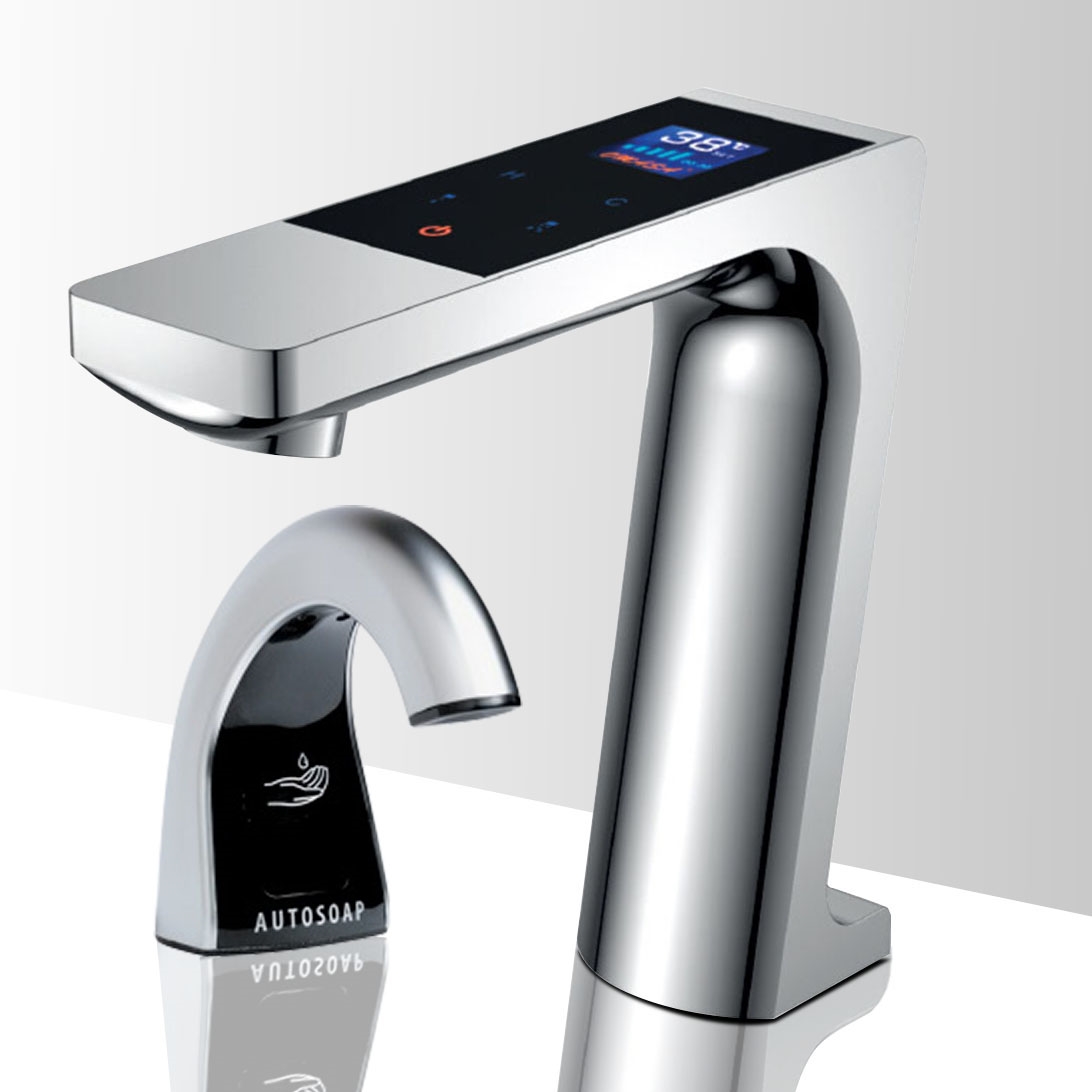 DUPLICATE Fontana Creteil Commecial Chrome Digital Screen Motion Sensor Faucet & Deck Mount Automatic Liquid Soap Dispenser for Restrooms