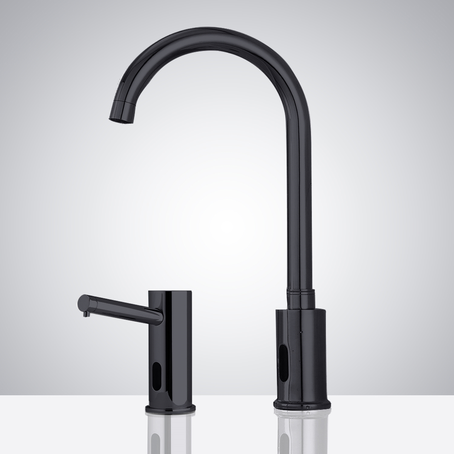 Fontana Gooseneck Dual Commercial Automatic Sensor Faucet and Soap Dispenser in Matte Black