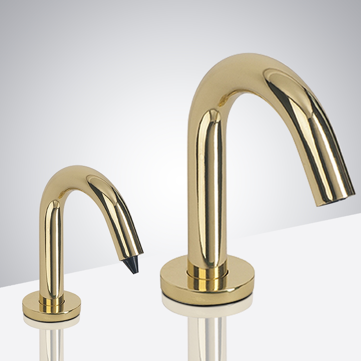 Fontana Milan Commercial Automatic Freestanding Shiny Gold Dual Sensor Faucet And Soap Dispenser