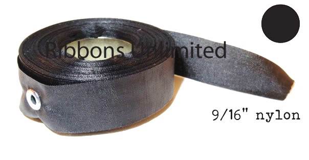 72BK 9/16 X13Yds Black Nylon Ribbon With Eyelets