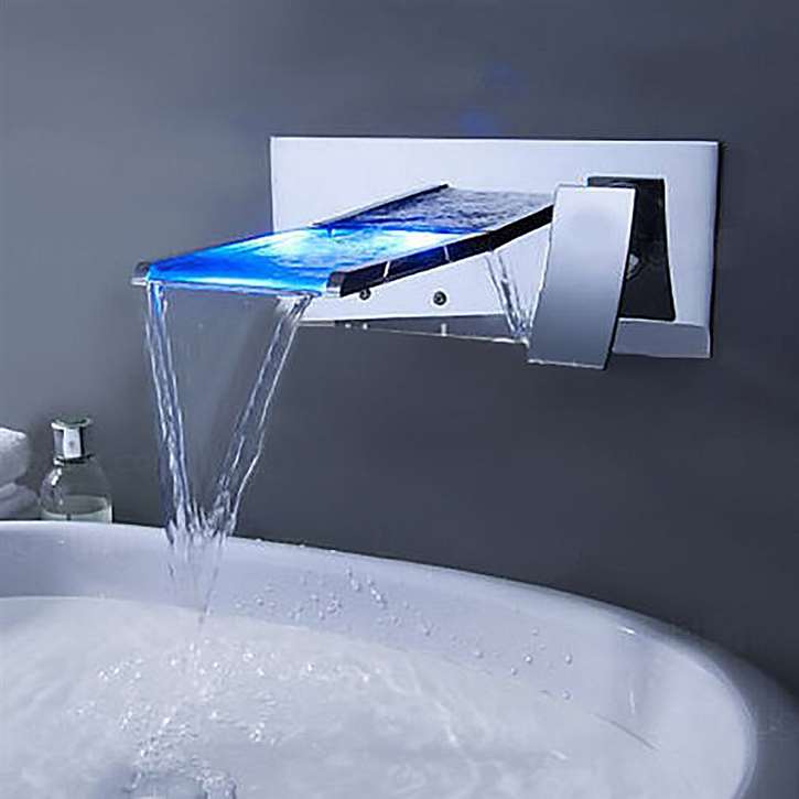 Lucania Wall Mount LED Waterfall Bathroom Sink Faucet