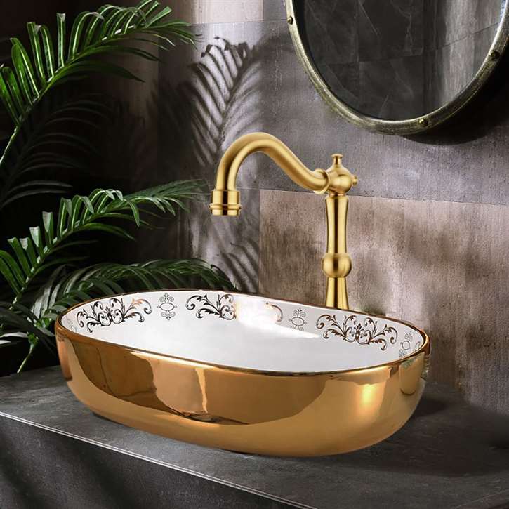 Fontana Vessel Sink and Gold Royal Queen Touchless Motion Sensor Faucet Combo