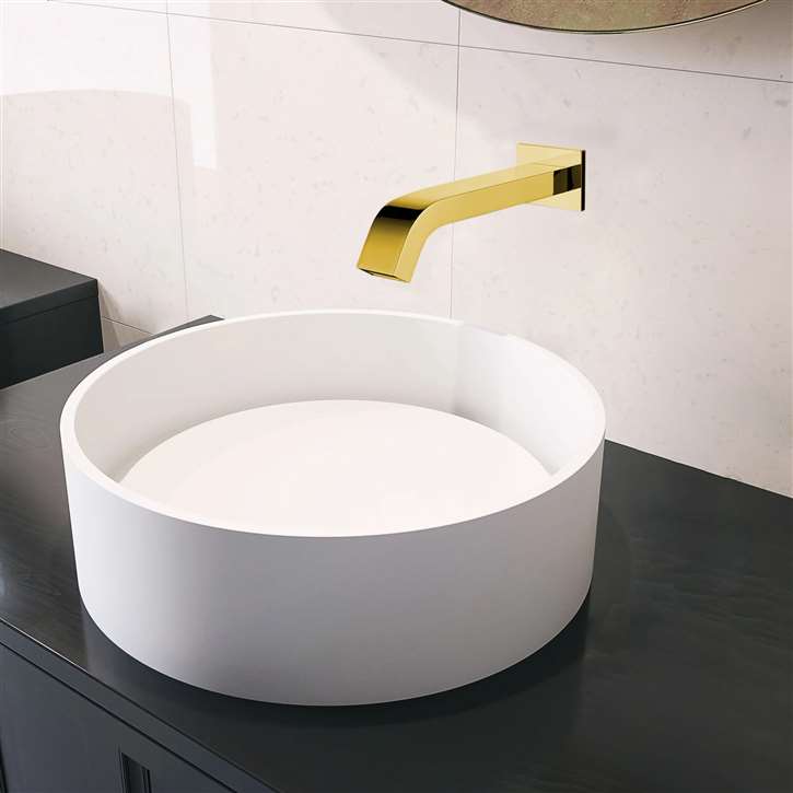 Fontana Vessel Sink and Gold Wall Touchless Motion Sensor Faucet