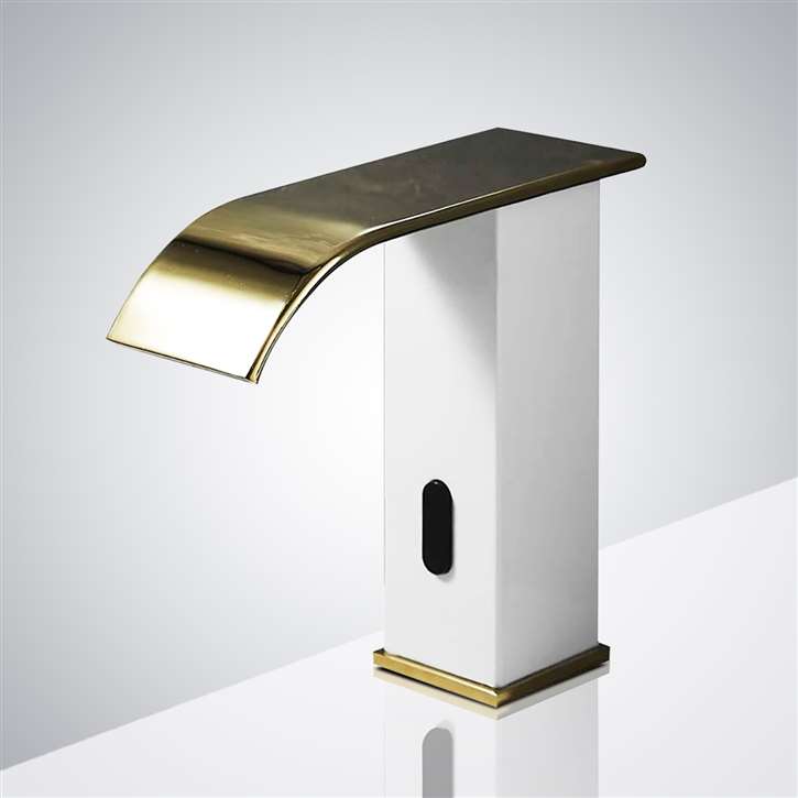 Fontana Commercial Waterfall White and Gold Electronic Touchless Sensor Faucet