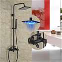 Renalto Single Handle LED Square Shower Head Wall Mount Shower Set Matte Black W/ Hand Shower