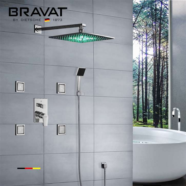 Bravat  Stainless Steel Jetted Body Massage LED Shower Head Set with Handheld Shower