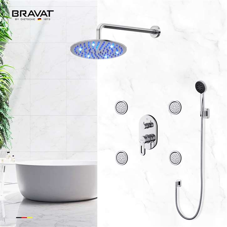 Bravat  Stainless Steel Jetted Body Massage LED Shower Head Set with Handheld Shower