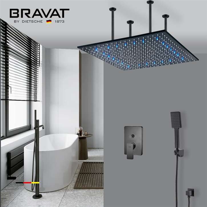 Fontana Berlin Matte Black Square Color Changing LED Rain Shower System