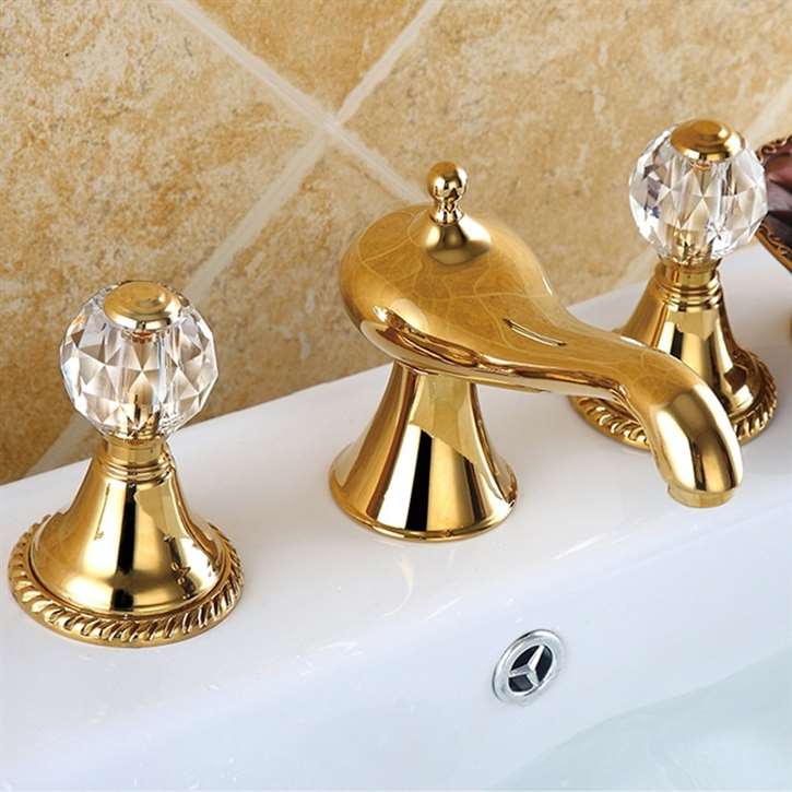 Molino Bathroom widespread Lavatory mixer Gold Sink faucet With crystal handles