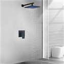 Matte Black 12 Inch Bathroom Rain Shower Faucet Set With LED Color