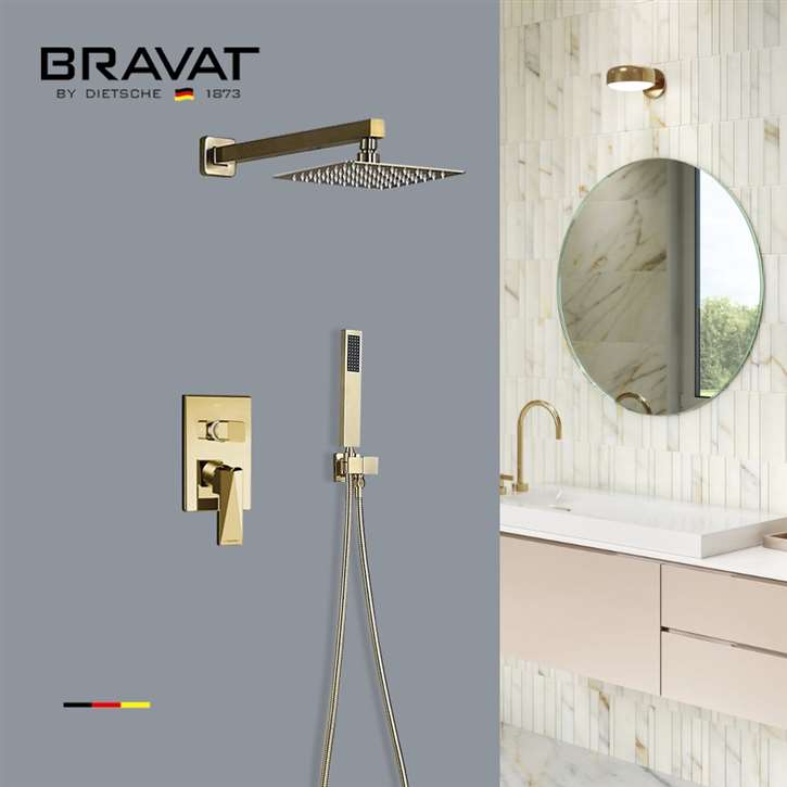 Bravat Wall Mounted Brushed Rainfall Mixer Shower Set