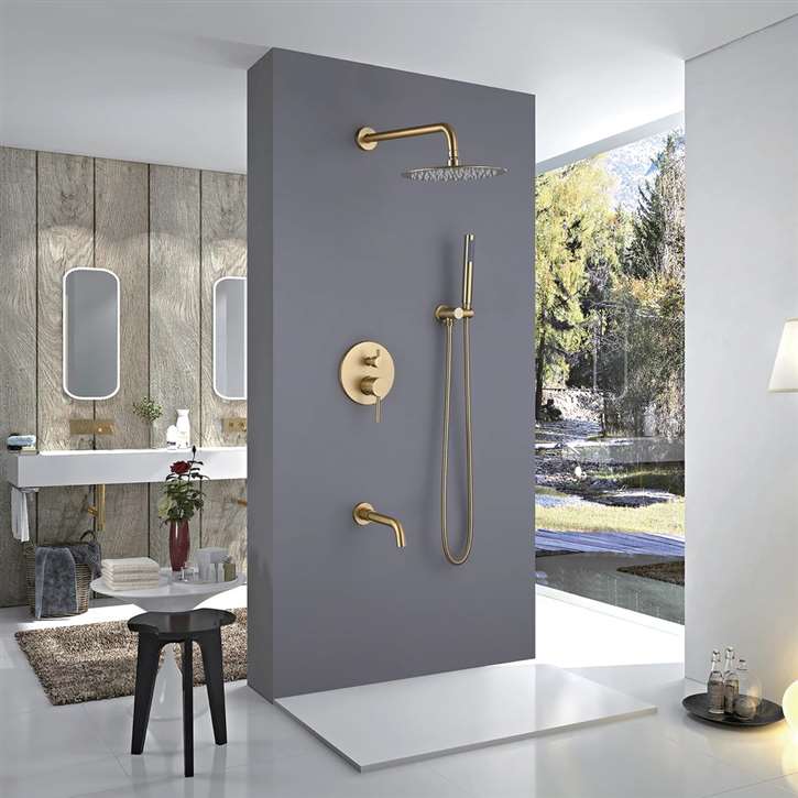 Bravat  Wall Mount Brushed Gold Rainfall Mixer Shower Set