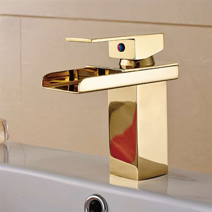 Single Lever Waterfall Gold Bathroom Sink Faucet