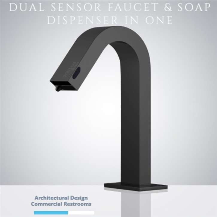 Fontana Dual Function Automatic Deck Mount Matte Black Sensor Water Faucet with Soap Dispenser