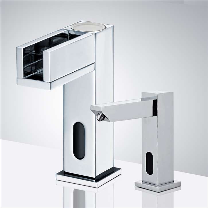 Fontana Florence Contemporary Commercial Automatic Waterfall Sensor Faucet in Chrome with Automatic Sensor Soap Dispenser